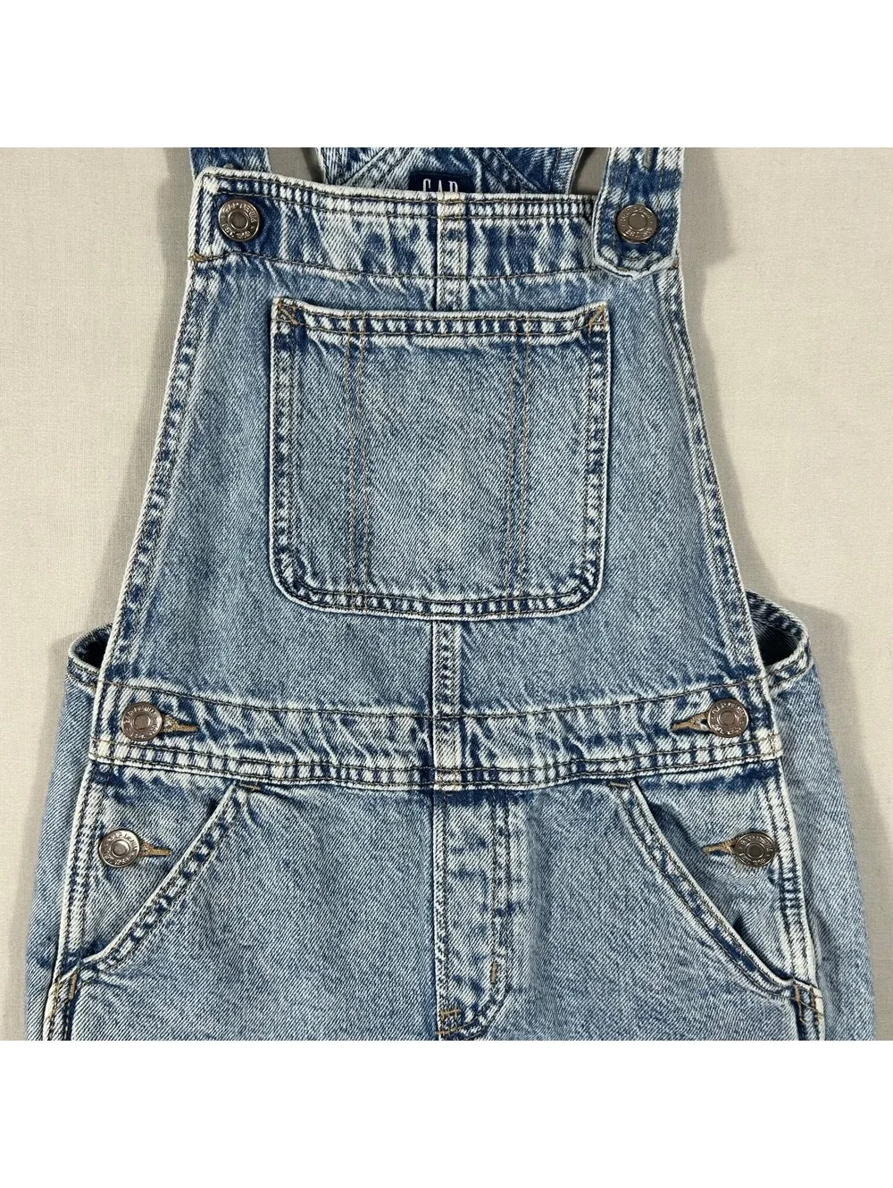 GAP Kids Blue Denim Overalls Shortalls  Distressed Size Large (10)